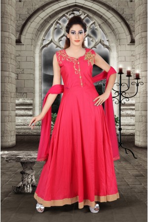 Bright Rani Pink Color With Work New Designer Anarkali Suit